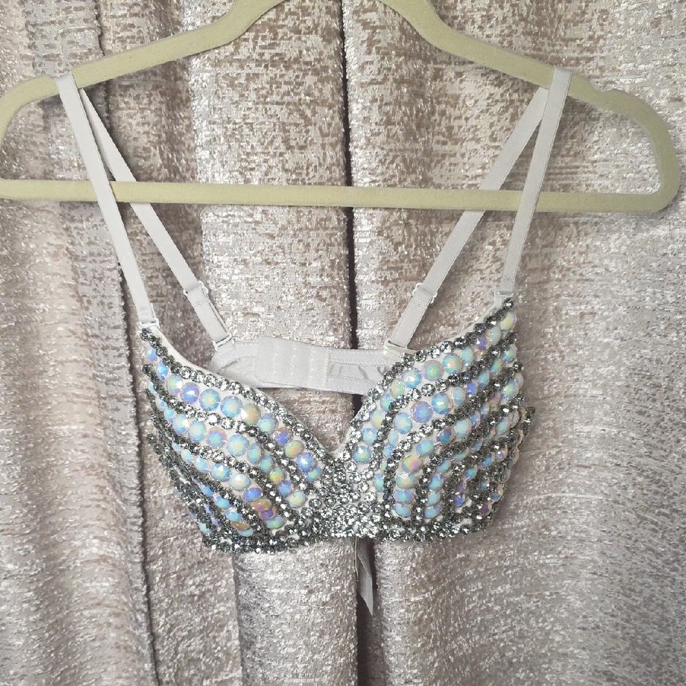 Embellished White Crystal Bralette Top